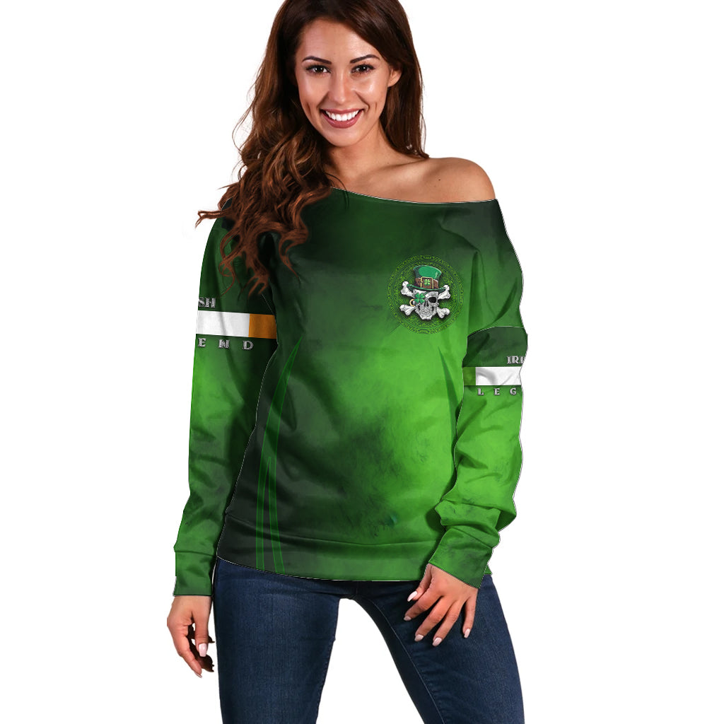 Irish Pride - Skull Cross Mix Off Shoulder Sweater - Wonder Print Shop