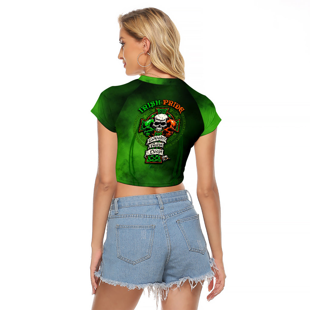 Irish Pride - Skull Cross Mix Raglan Cropped T Shirt - Wonder Print Shop