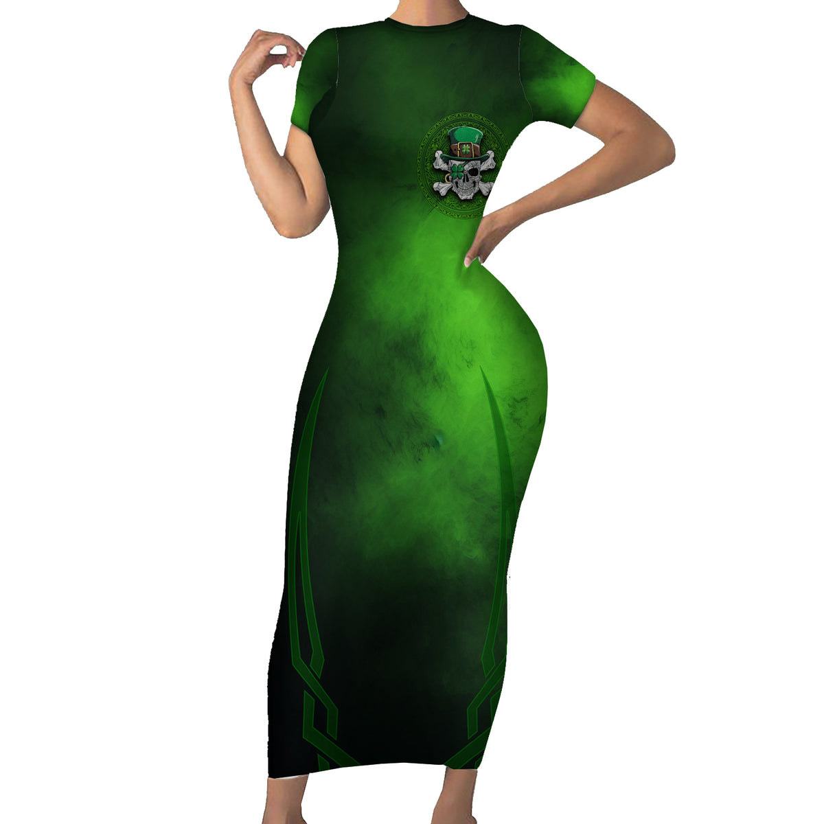 Irish Pride - Skull Cross Mix Short Sleeve Bodycon Dress - Wonder Print Shop