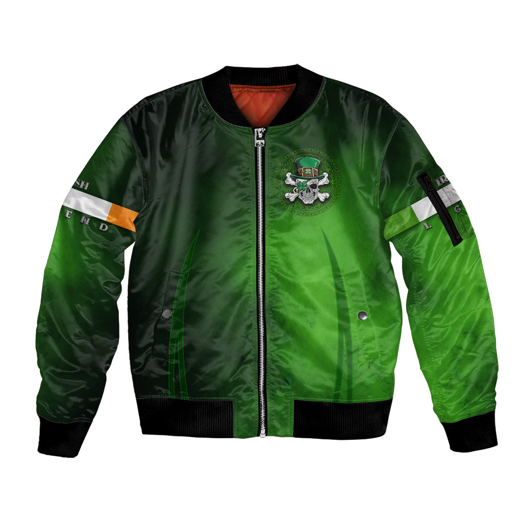 Irish Pride - Skull Cross Mix Sleeve Zip Bomber Jacket - Wonder Print Shop