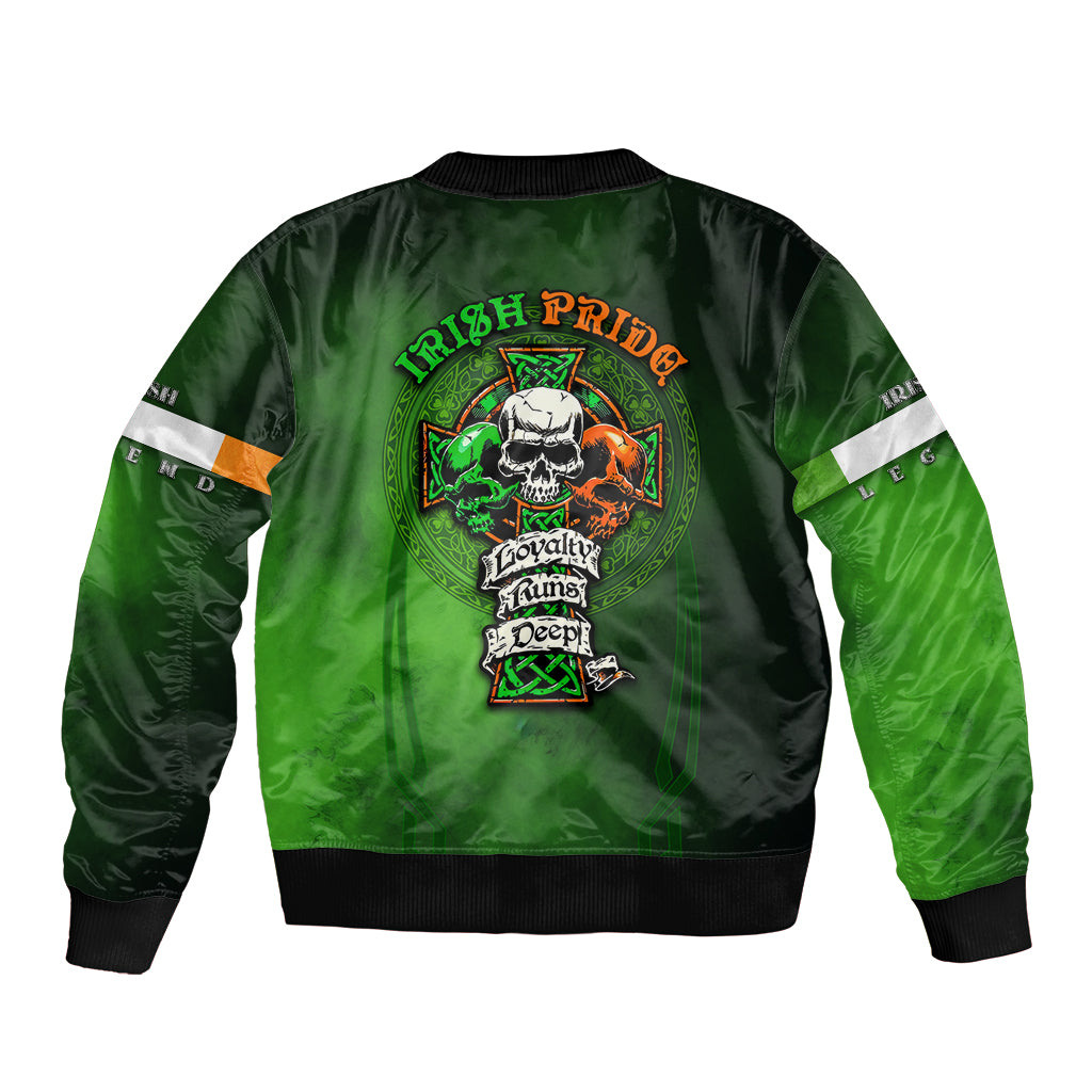 Irish Pride - Skull Cross Mix Sleeve Zip Bomber Jacket - Wonder Print Shop