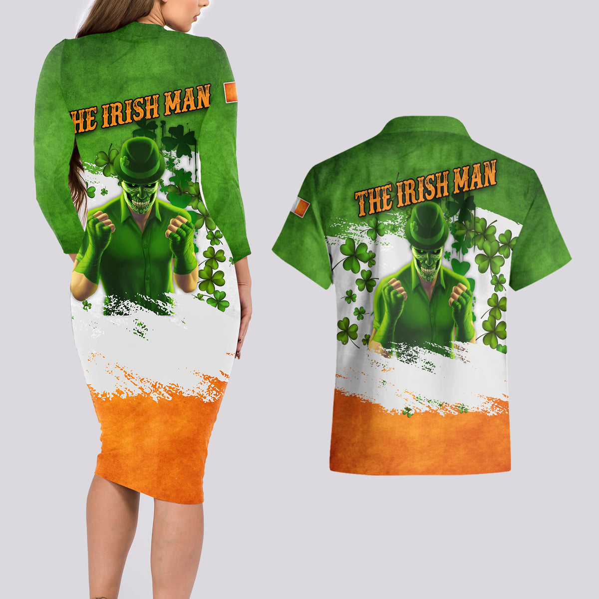The Irish Man Couples Matching Long Sleeve Bodycon Dress and Hawaiian Shirt - Wonder Print Shop