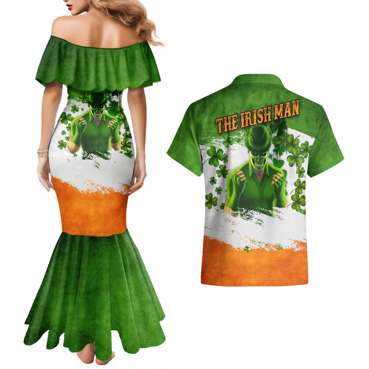 The Irish Man Couples Matching Mermaid Dress and Hawaiian Shirt - Wonder Print Shop