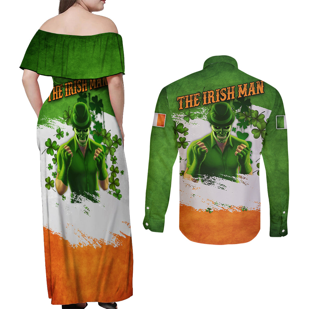 The Irish Man Couples Matching Off Shoulder Maxi Dress and Long Sleeve Button Shirt - Wonder Print Shop