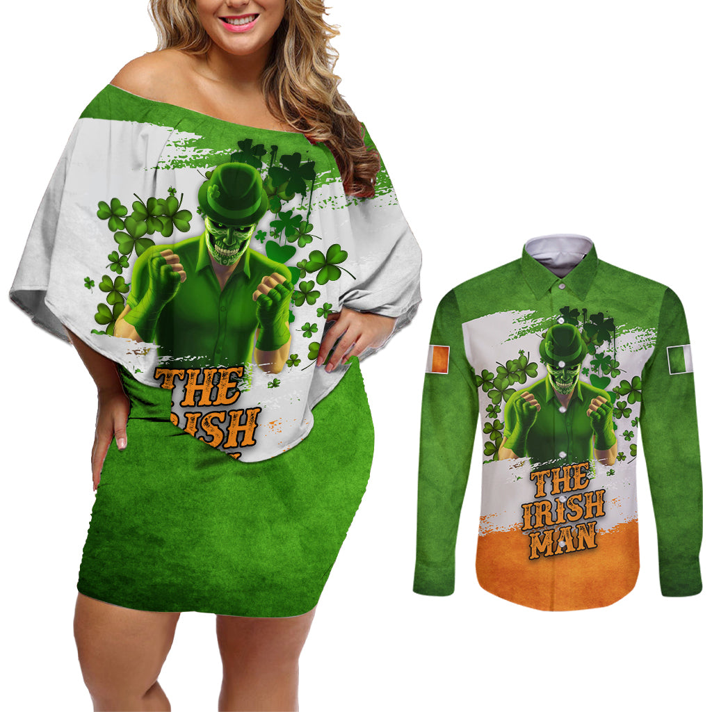 The Irish Man Couples Matching Off Shoulder Short Dress and Long Sleeve Button Shirt - Wonder Print Shop