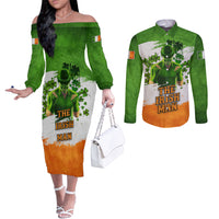 The Irish Man Couples Matching Off The Shoulder Long Sleeve Dress and Long Sleeve Button Shirt