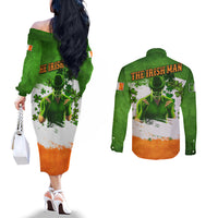 The Irish Man Couples Matching Off The Shoulder Long Sleeve Dress and Long Sleeve Button Shirt