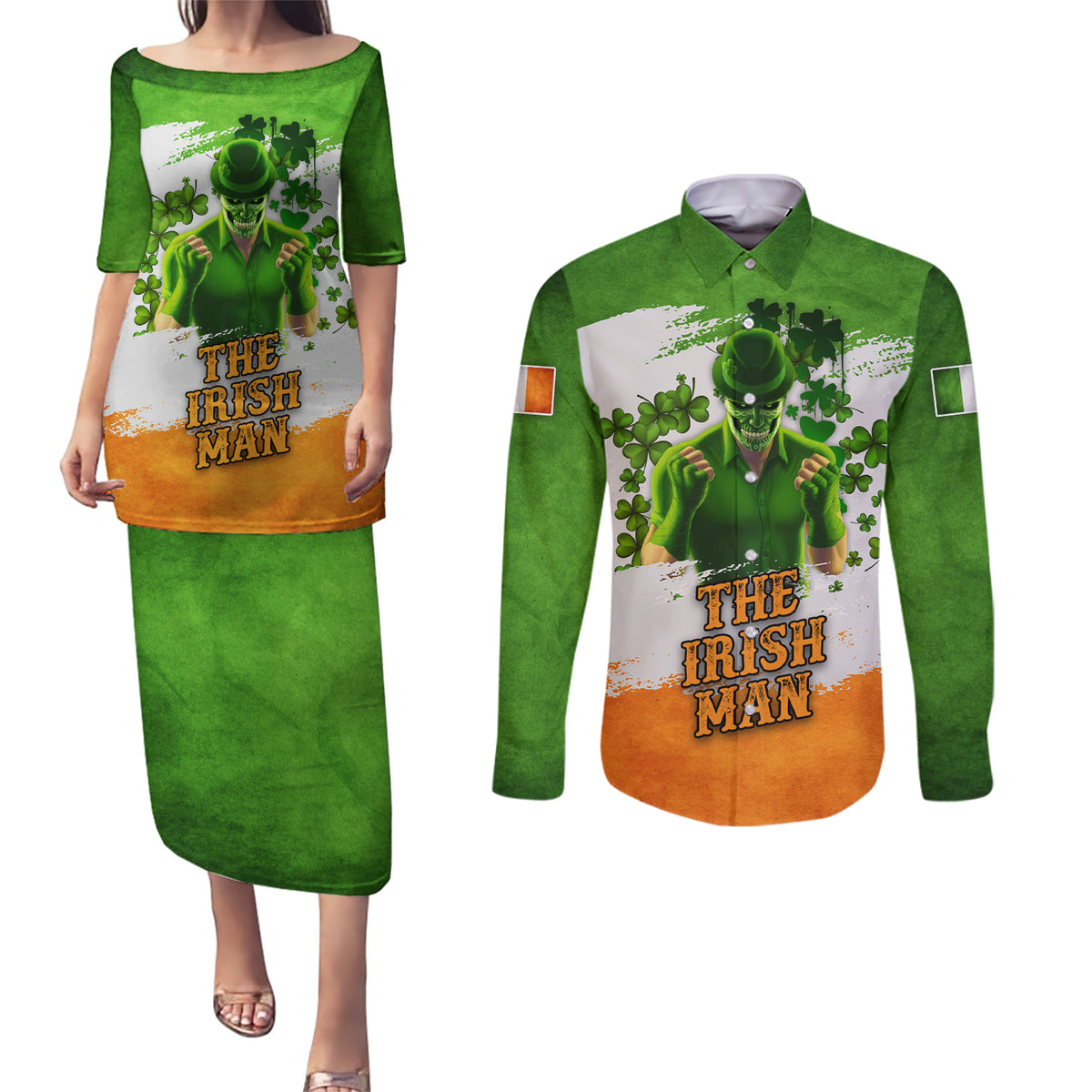The Irish Man Couples Matching Puletasi and Long Sleeve Button Shirt - Wonder Print Shop