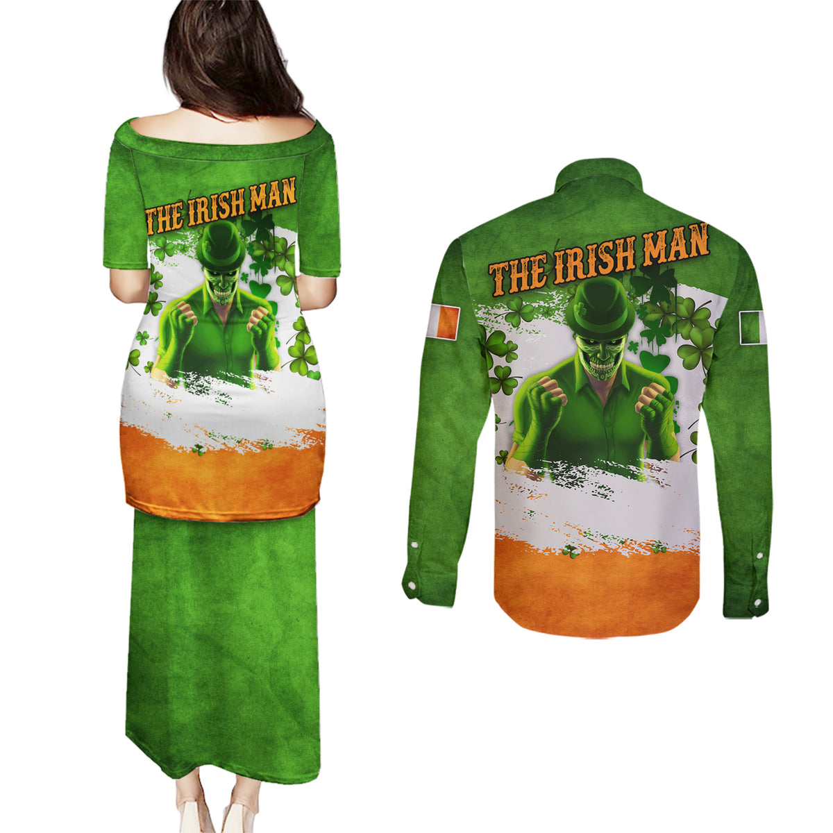 The Irish Man Couples Matching Puletasi and Long Sleeve Button Shirt - Wonder Print Shop