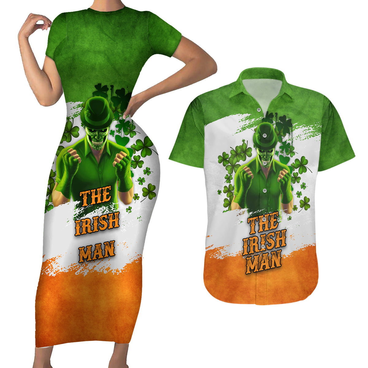 The Irish Man Couples Matching Short Sleeve Bodycon Dress and Hawaiian Shirt - Wonder Print Shop