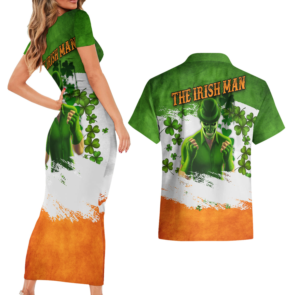 The Irish Man Couples Matching Short Sleeve Bodycon Dress and Hawaiian Shirt - Wonder Print Shop