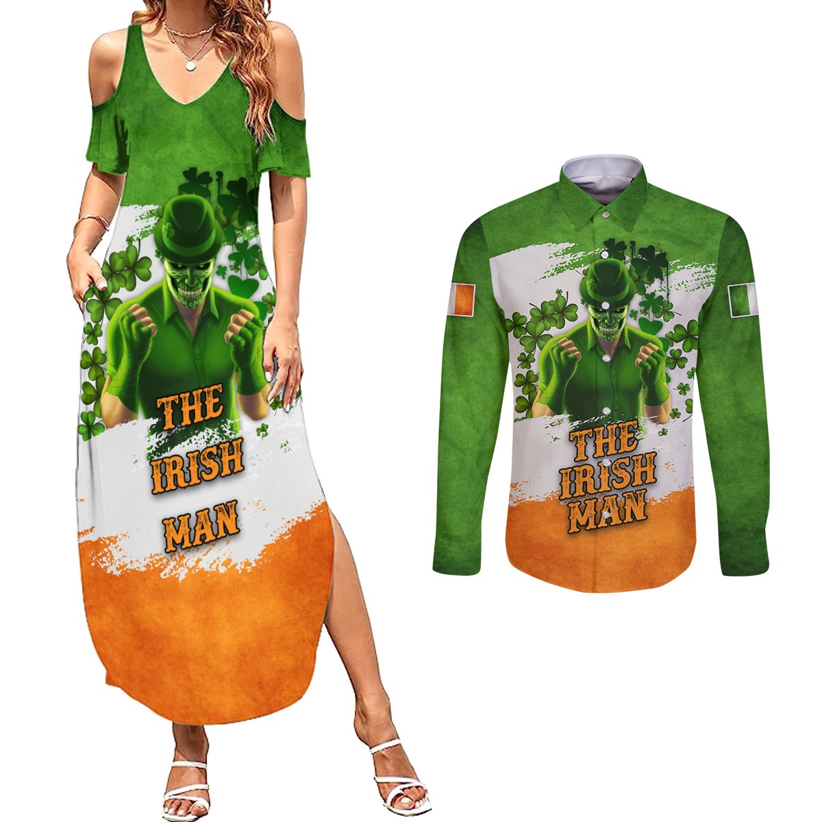 The Irish Man Couples Matching Summer Maxi Dress and Long Sleeve Button Shirt - Wonder Print Shop