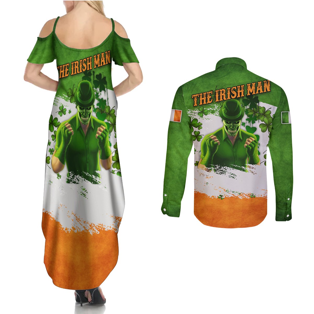 The Irish Man Couples Matching Summer Maxi Dress and Long Sleeve Button Shirt - Wonder Print Shop