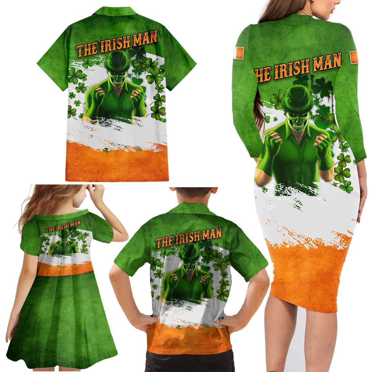 The Irish Man Family Matching Long Sleeve Bodycon Dress and Hawaiian Shirt - Wonder Print Shop