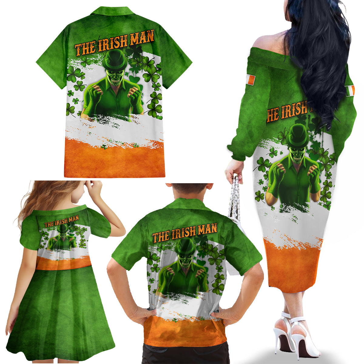 The Irish Man Family Matching Off Shoulder Long Sleeve Dress and Hawaiian Shirt - Wonder Print Shop