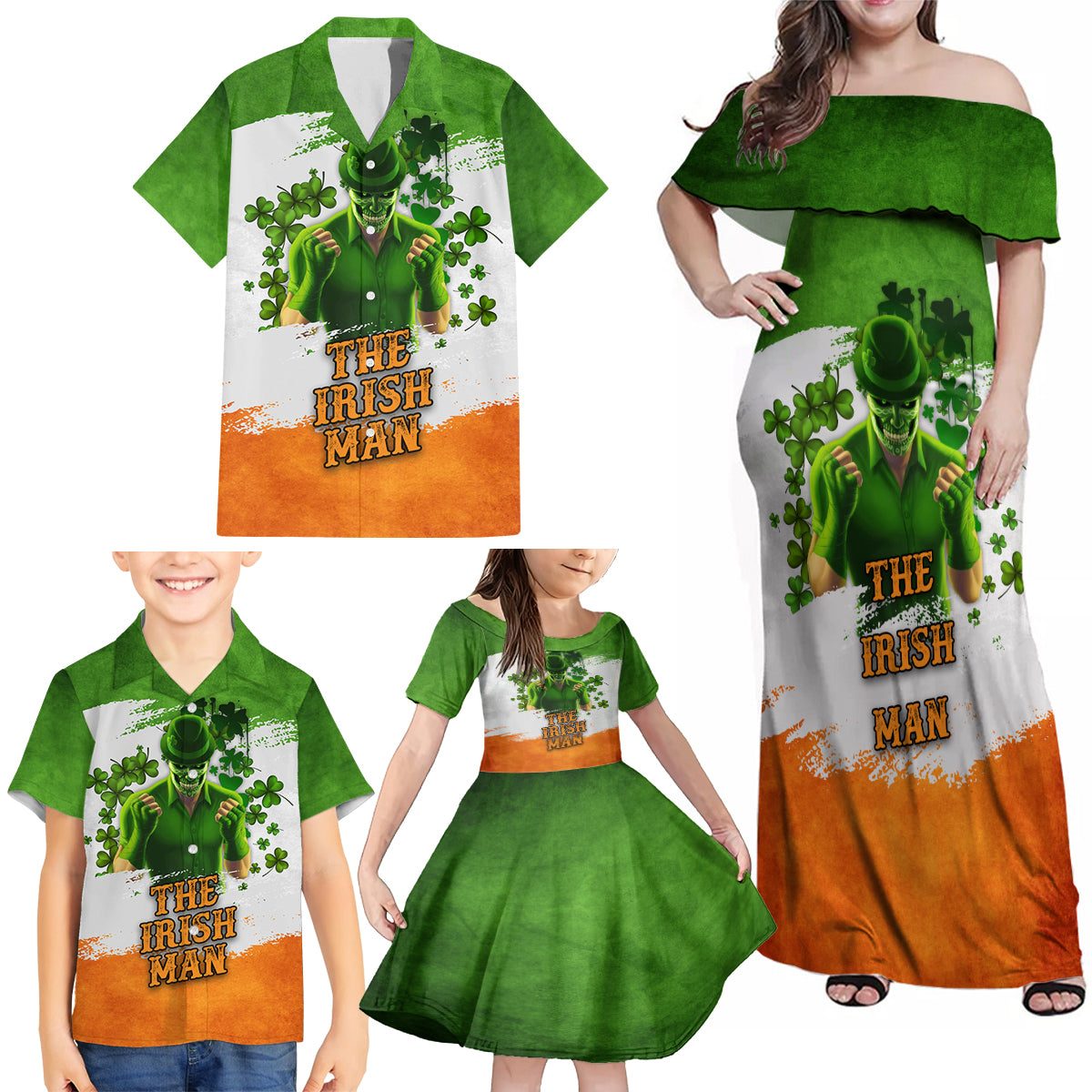 The Irish Man Family Matching Off Shoulder Maxi Dress and Hawaiian Shirt - Wonder Print Shop