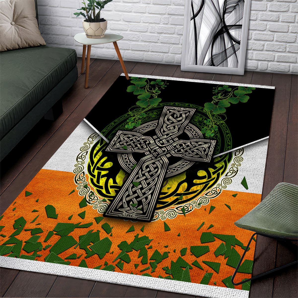 Irish Cross Mix With Shamrock Floral And Flag Area Rug - Wonder Print Shop
