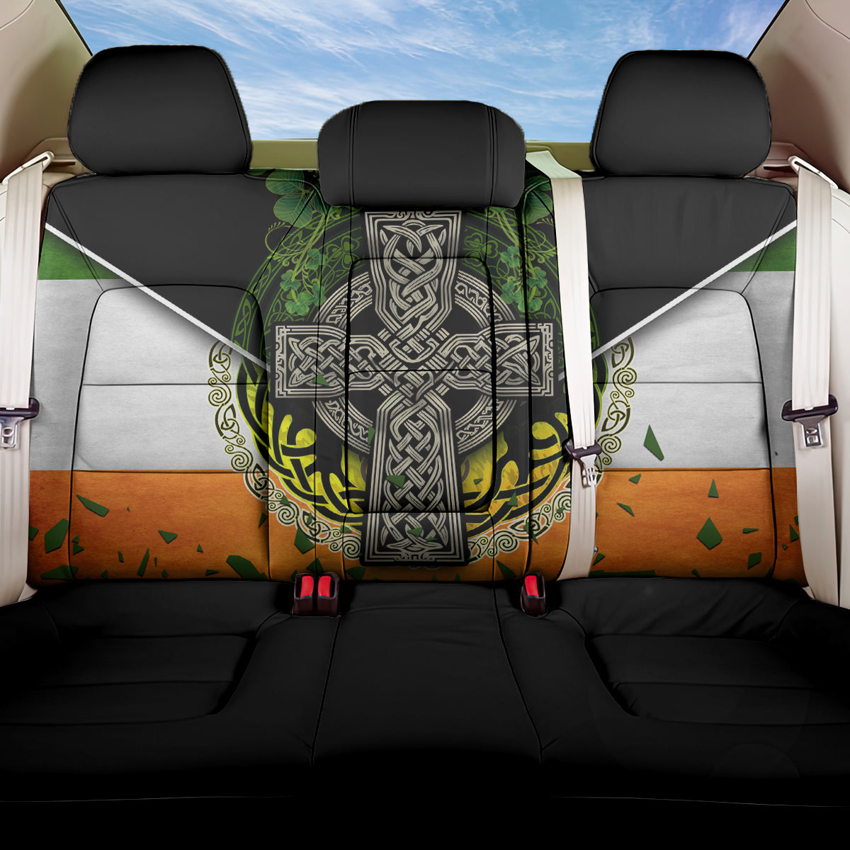 Irish Cross Mix With Shamrock Floral And Flag Back Car Seat Cover