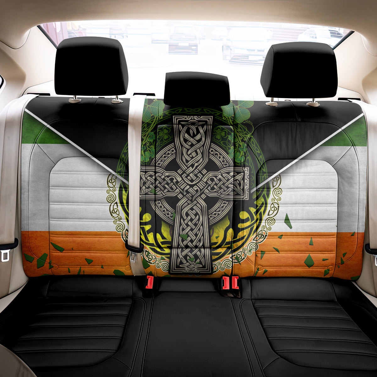 Irish Cross Mix With Shamrock Floral And Flag Back Car Seat Cover - Wonder Print Shop
