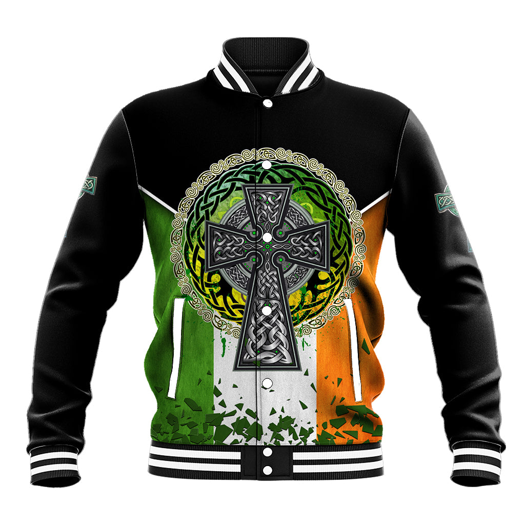 Irish Cross Mix With Shamrock Floral And Flag Baseball Jacket - Wonder Print Shop