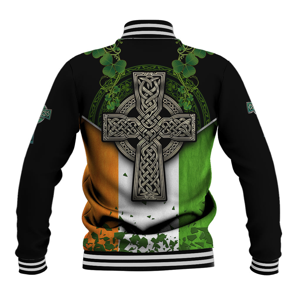 Irish Cross Mix With Shamrock Floral And Flag Baseball Jacket - Wonder Print Shop