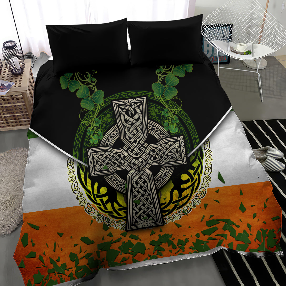 Irish Cross Mix With Shamrock Floral And Flag Bedding Set - Wonder Print Shop