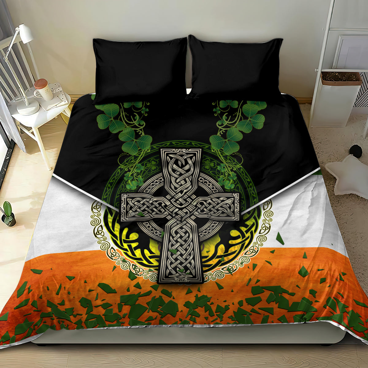 Irish Cross Mix With Shamrock Floral And Flag Bedding Set - Wonder Print Shop