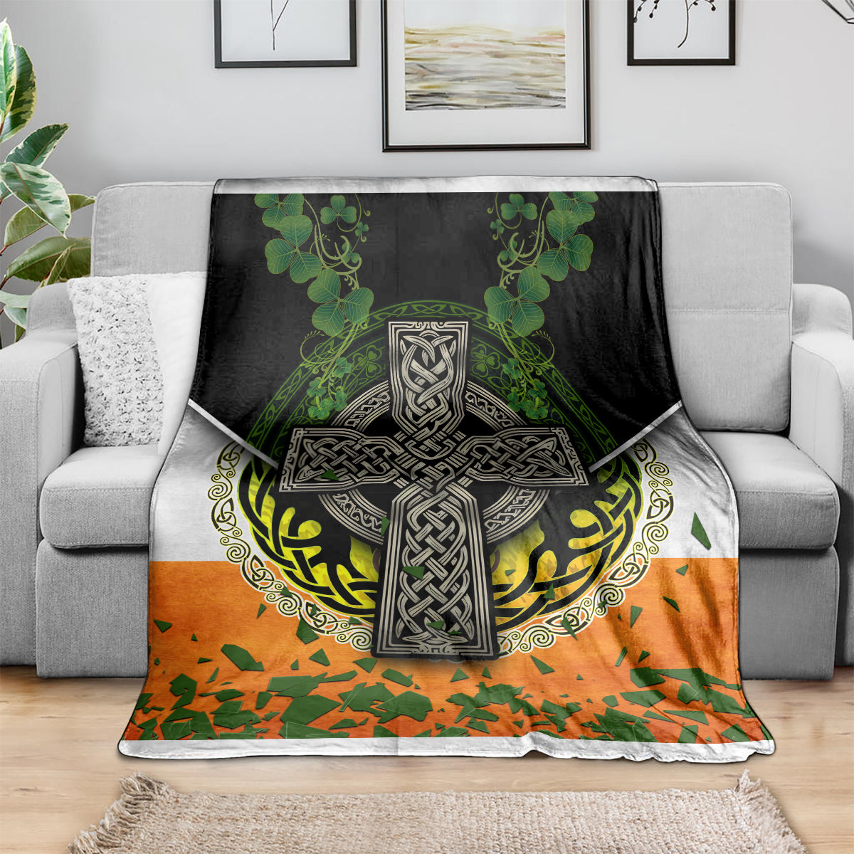 Irish Cross Mix With Shamrock Floral And Flag Blanket