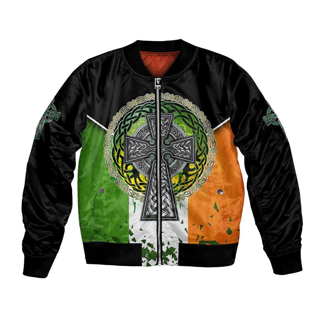 Irish Cross Mix With Shamrock Floral And Flag Bomber Jacket - Wonder Print Shop