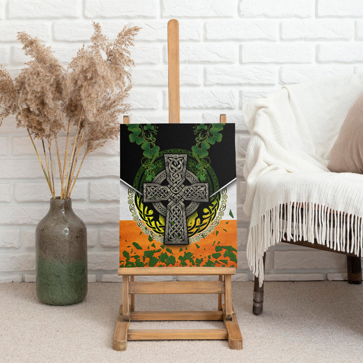 Irish Cross Mix With Shamrock Floral And Flag Canvas Wall Art - Wonder Print Shop