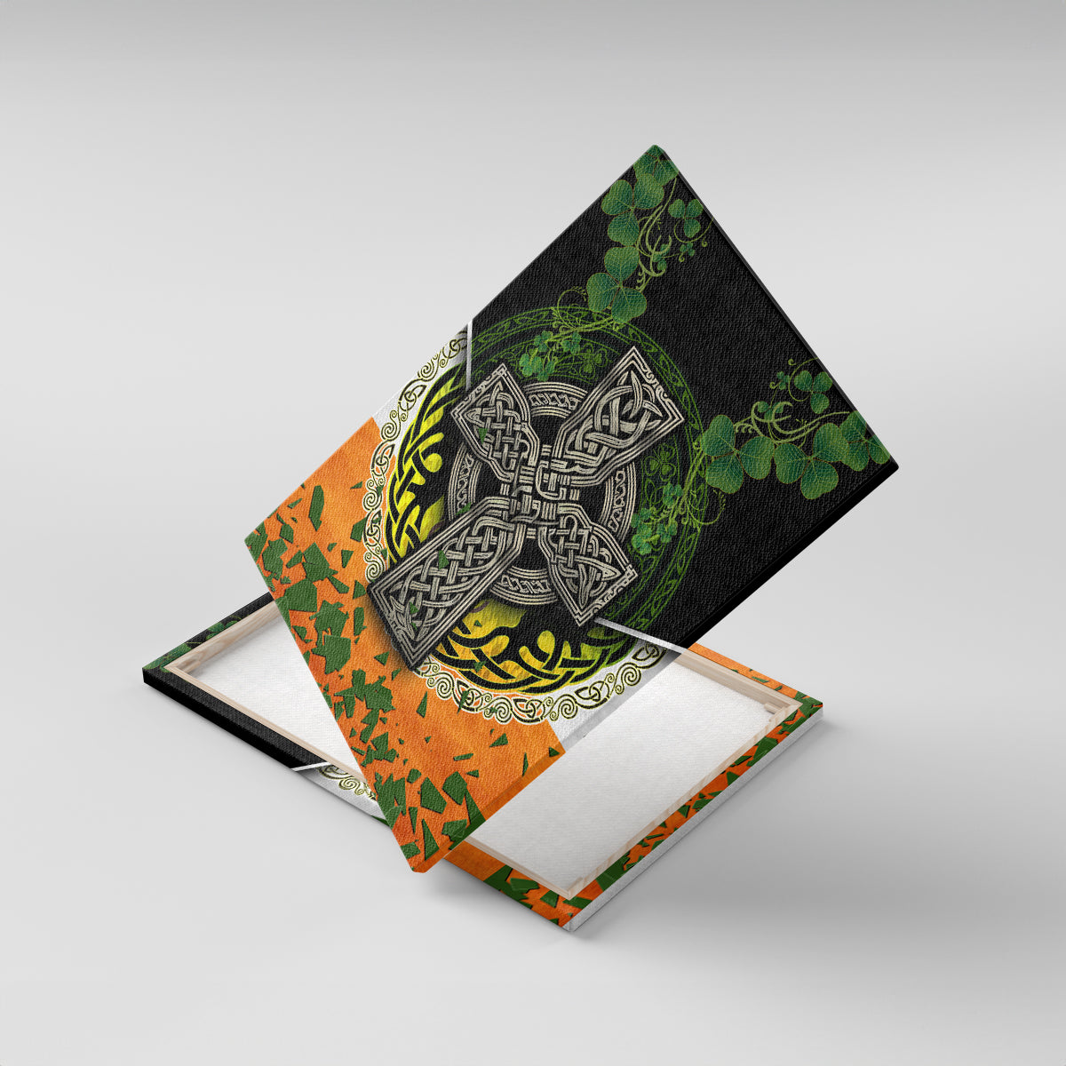Irish Cross Mix With Shamrock Floral And Flag Canvas Wall Art - Wonder Print Shop