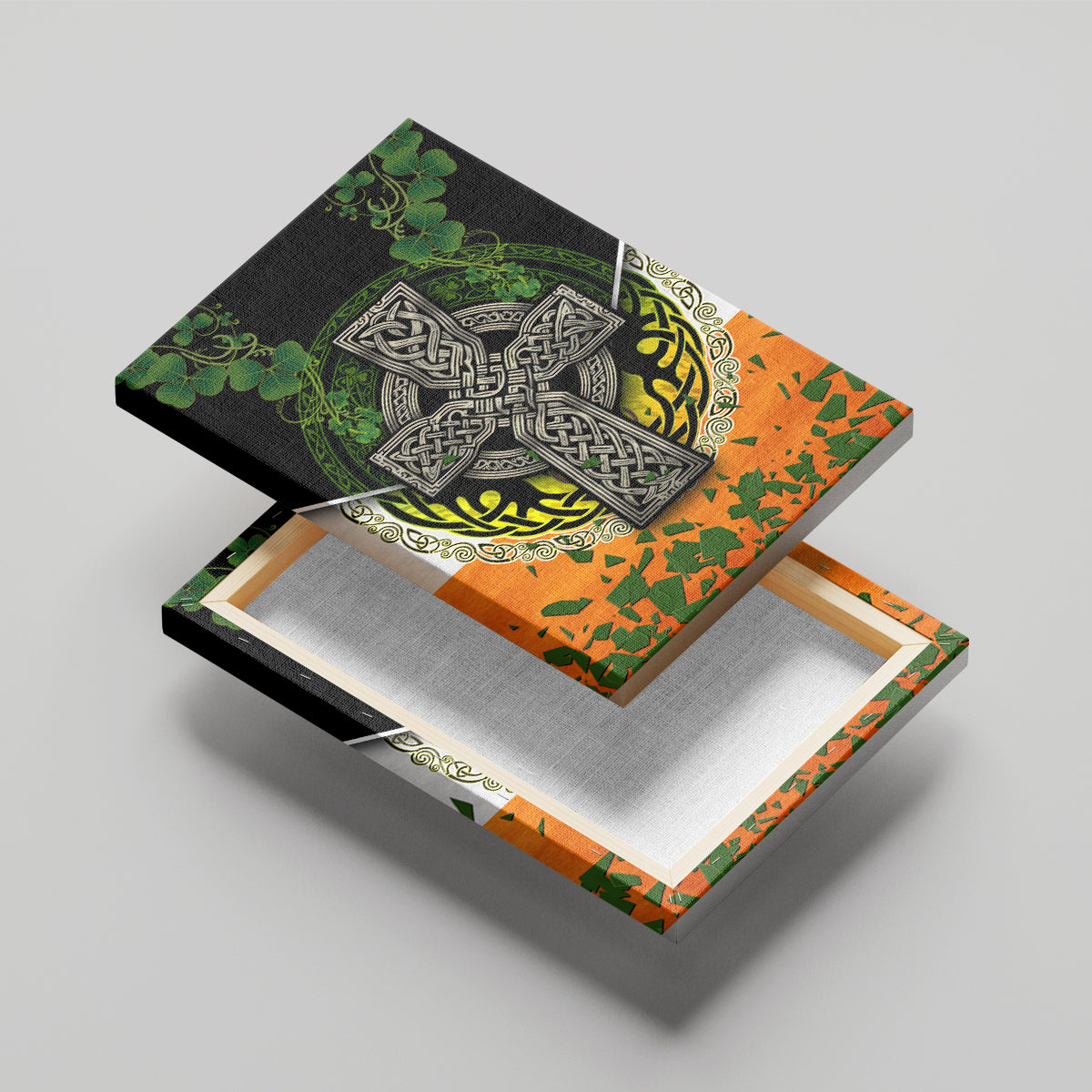 Irish Cross Mix With Shamrock Floral And Flag Canvas Wall Art - Wonder Print Shop