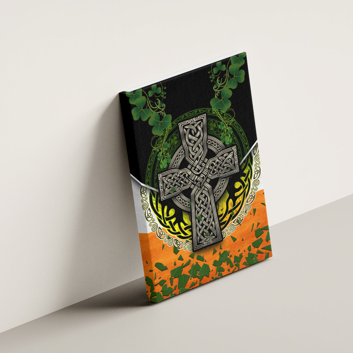Irish Cross Mix With Shamrock Floral And Flag Canvas Wall Art - Wonder Print Shop