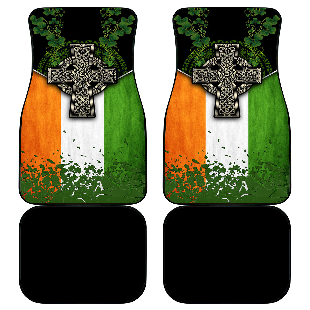 Irish Cross Mix With Shamrock Floral And Flag Car Mats - Wonder Print Shop
