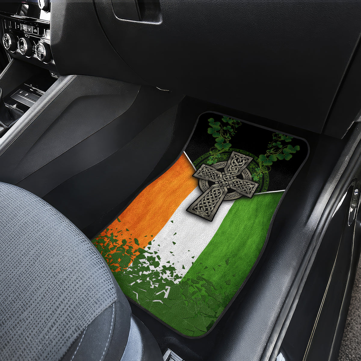 Irish Cross Mix With Shamrock Floral And Flag Car Mats - Wonder Print Shop