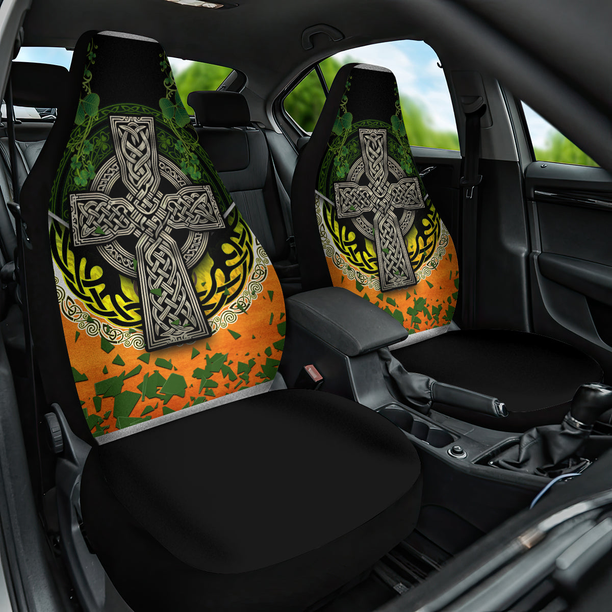Irish Cross Mix With Shamrock Floral And Flag Car Seat Cover - Wonder Print Shop