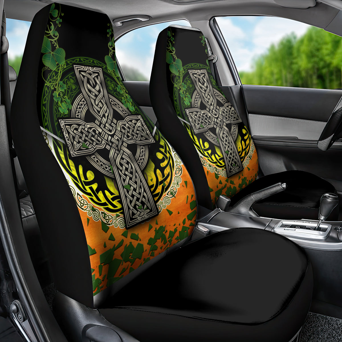 Irish Cross Mix With Shamrock Floral And Flag Car Seat Cover