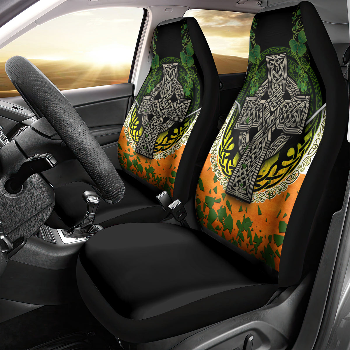 Irish Cross Mix With Shamrock Floral And Flag Car Seat Cover - Wonder Print Shop