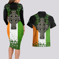 Irish Cross Mix With Shamrock Floral And Flag Couples Matching Long Sleeve Bodycon Dress and Hawaiian Shirt - Wonder Print Shop