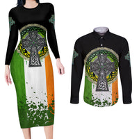 Irish Cross Mix With Shamrock Floral And Flag Couples Matching Long Sleeve Bodycon Dress and Long Sleeve Button Shirt - Wonder Print Shop