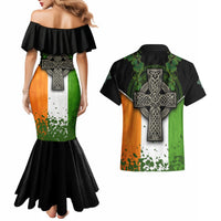 Irish Cross Mix With Shamrock Floral And Flag Couples Matching Mermaid Dress and Hawaiian Shirt - Wonder Print Shop