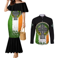 Irish Cross Mix With Shamrock Floral And Flag Couples Matching Mermaid Dress and Long Sleeve Button Shirt