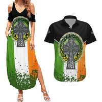 Irish Cross Mix With Shamrock Floral And Flag Couples Matching Summer Maxi Dress and Hawaiian Shirt - Wonder Print Shop
