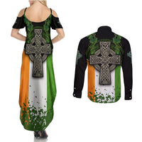 Irish Cross Mix With Shamrock Floral And Flag Couples Matching Summer Maxi Dress and Long Sleeve Button Shirt - Wonder Print Shop