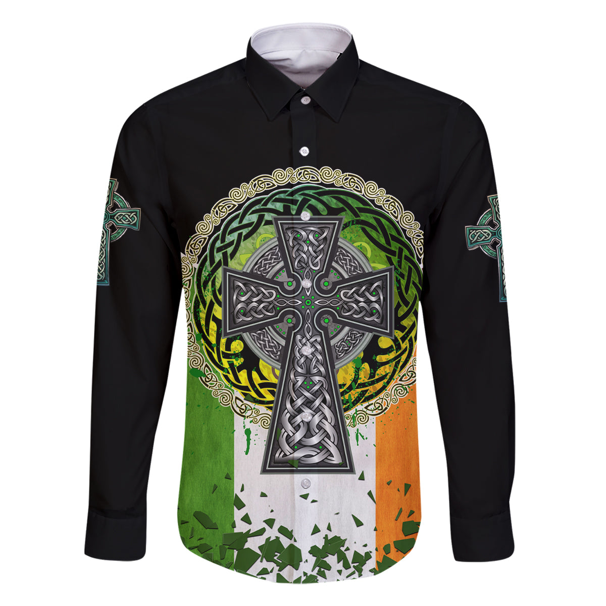 Irish Cross Mix With Shamrock Floral And Flag Family Matching Long Sleeve Bodycon Dress and Hawaiian Shirt - Wonder Print Shop