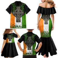 Irish Cross Mix With Shamrock Floral And Flag Family Matching Mermaid Dress and Hawaiian Shirt - Wonder Print Shop