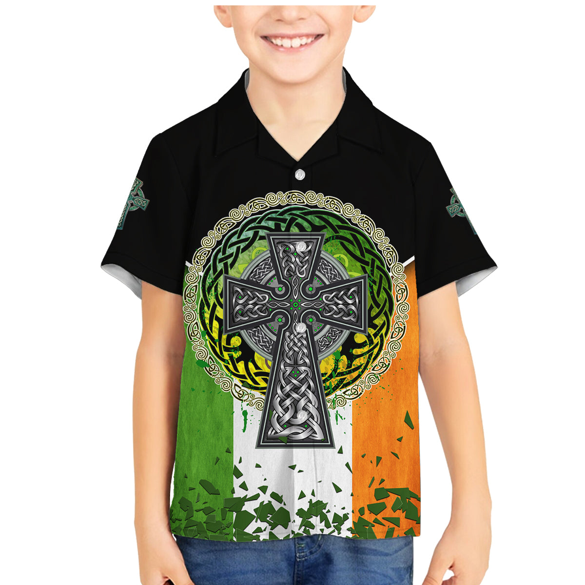 Irish Cross Mix With Shamrock Floral And Flag Family Matching Mermaid Dress and Hawaiian Shirt - Wonder Print Shop