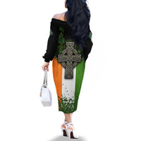 Irish Cross Mix With Shamrock Floral And Flag Family Matching Off Shoulder Long Sleeve Dress and Hawaiian Shirt - Wonder Print Shop