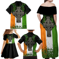 Irish Cross Mix With Shamrock Floral And Flag Family Matching Off Shoulder Maxi Dress and Hawaiian Shirt - Wonder Print Shop
