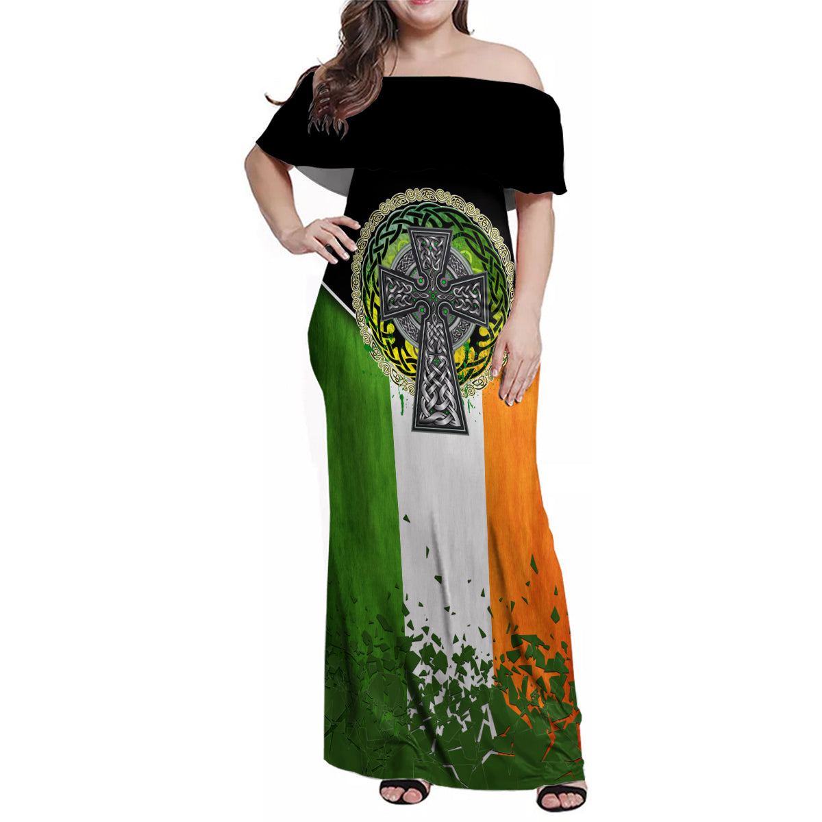 Irish Cross Mix With Shamrock Floral And Flag Family Matching Off Shoulder Maxi Dress and Hawaiian Shirt - Wonder Print Shop